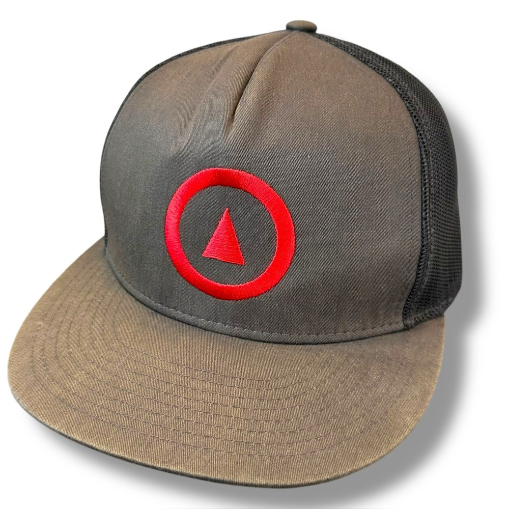 Yupoong Classics Snapback Trucker Hat Olive Green Red Triangle Patch